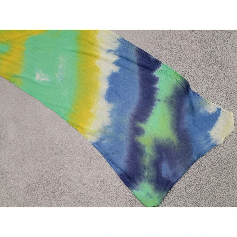 Hugo Boss Scarf Womens One Size‎ Blue Green Yellow Tie Dye Oblong Lightweight